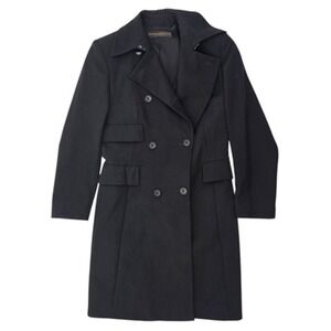 Donna Karan Signature Women's‎ Black Longline Double-Breasted Trench Coat US 4